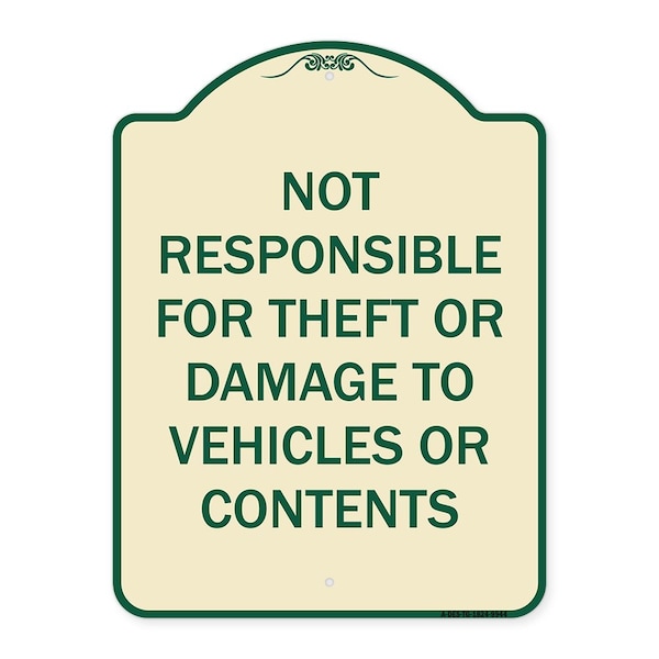 Signmission Designer Series-Not Responsible For Theft Or Damage To Vehicles Or Contents, 24" x 18", TG-1824-9944 A-DES-TG-1824-9944 - main